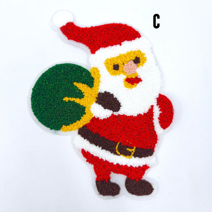 Chenille and Rhinestone Christmas Patches Santa Claus and Reindeer - Ships from USA