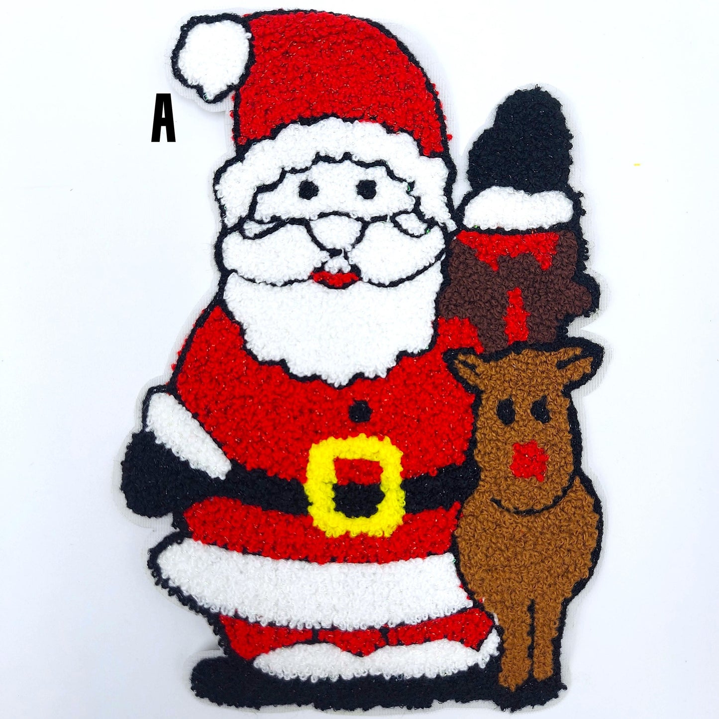 Chenille and Rhinestone Christmas Patches Santa Claus and Reindeer - Ships from USA