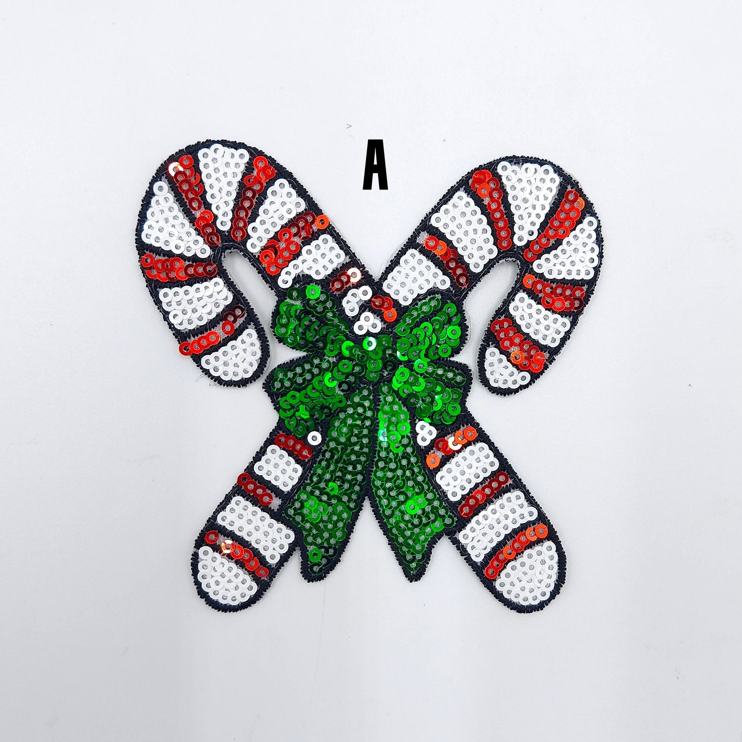 Set of 2: Sequin and Embroidery Snowman Candy Canes Christmas Trees Patches - Ships from USA