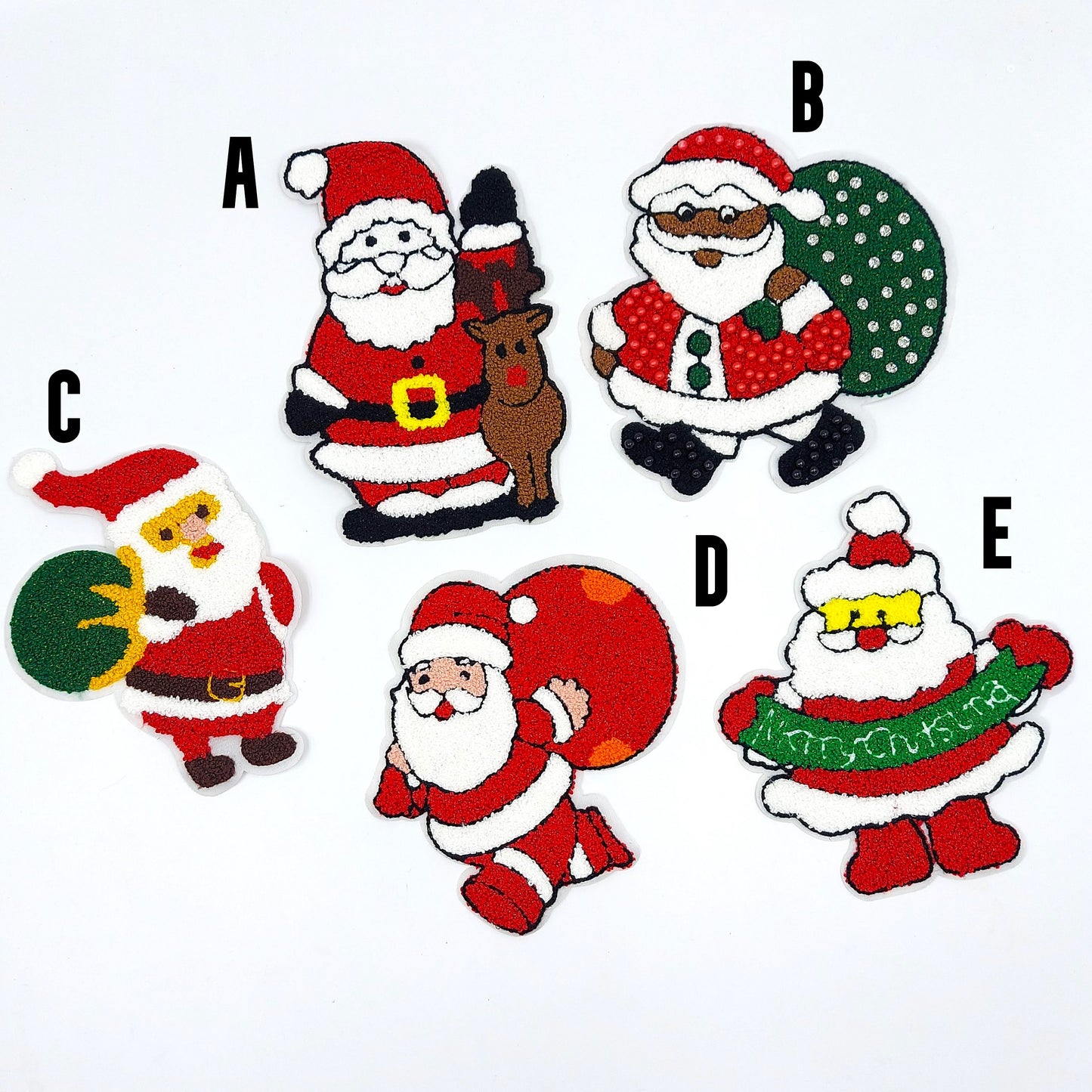 Chenille and Rhinestone Christmas Patches Santa Claus and Reindeer - Ships from USA