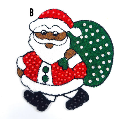 Chenille and Rhinestone Christmas Patches Santa Claus and Reindeer - Ships from USA