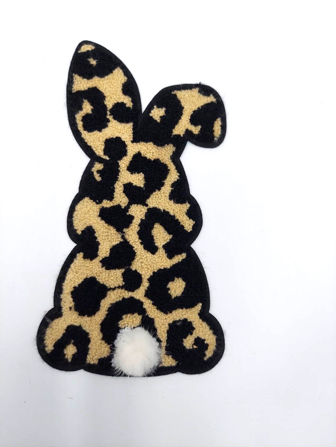 Leopard Print Rabbit Bunny with Pink or White Fluffy Pom Pom Tail  - Ships from USA