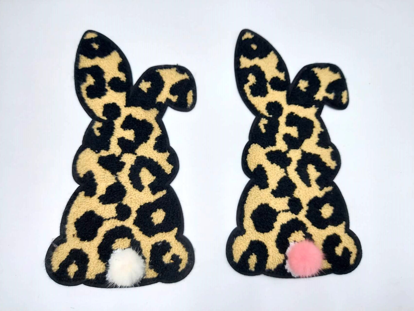 Leopard Print Rabbit Bunny with Pink or White Fluffy Pom Pom Tail  - Ships from USA