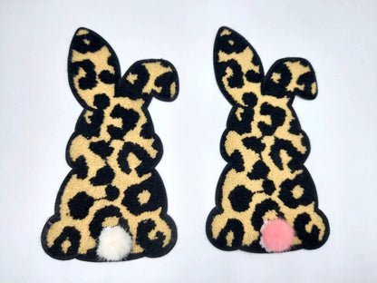 Leopard Print Rabbit Bunny with Pink or White Fluffy Pom Pom Tail  - Ships from USA