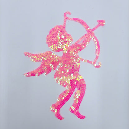 Sequin Pink or Red Cupid with a Bow and Arrow Patches - Ships from USA