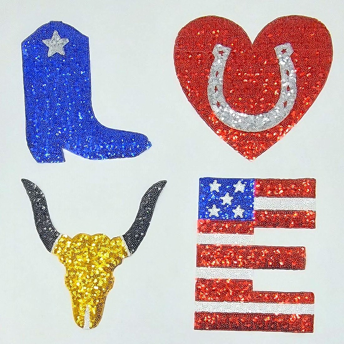 Sequin LOVE American Cowbow Patches - Ships from USA