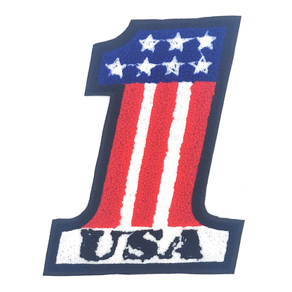 Sequin Chenille and Embroidered USA American Flag Number 1 Patches - Ships from USA