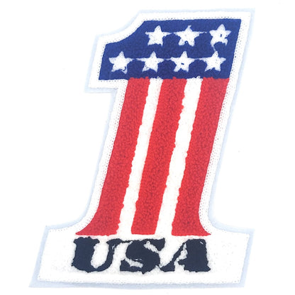 Sequin Chenille and Embroidered USA American Flag Number 1 Patches - Ships from USA