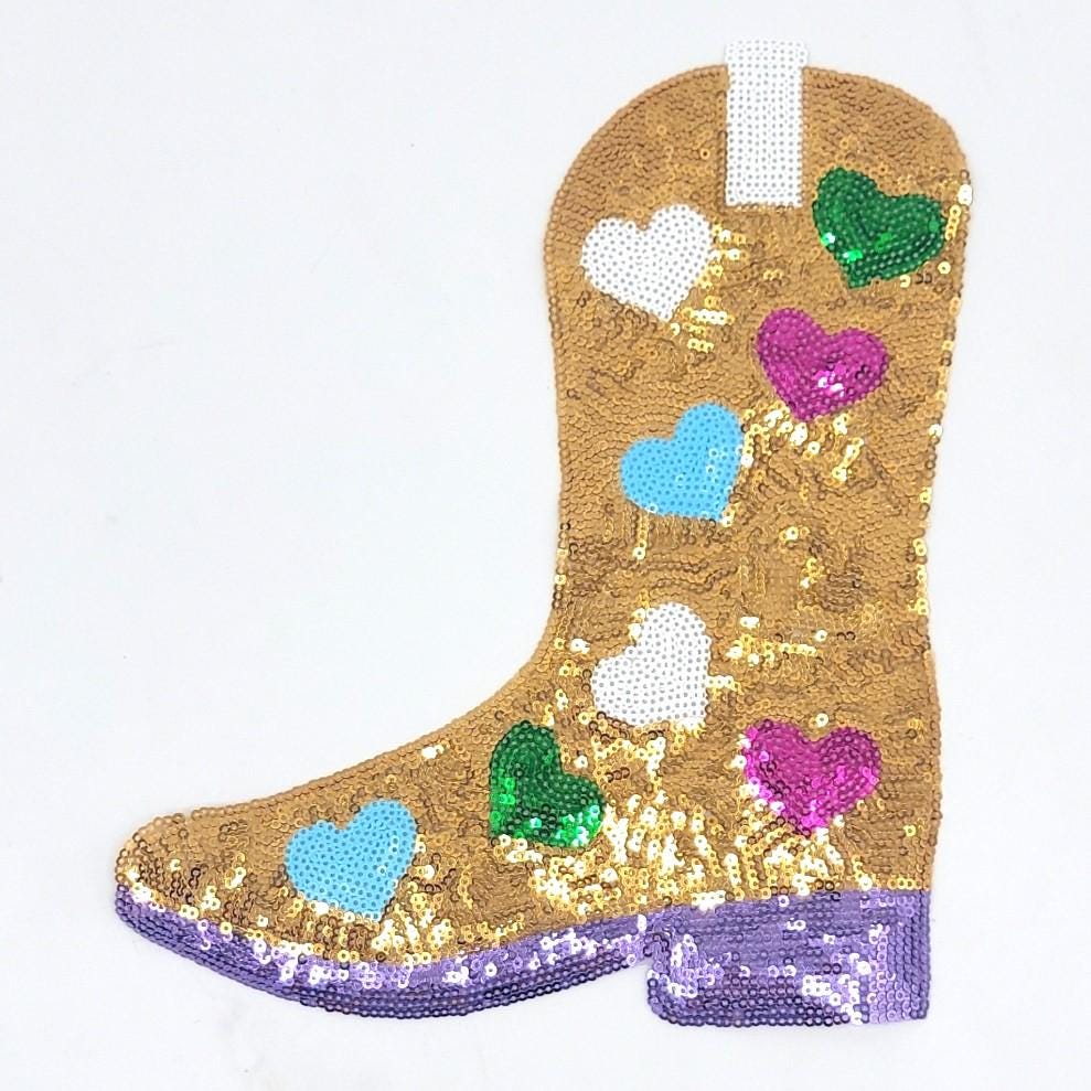 Sequin Cowboy Boot Patches - Ships from USA
