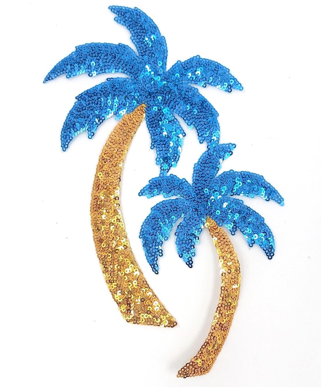 Sequin Blue or Green Palm Tree Patches - Ships from USA