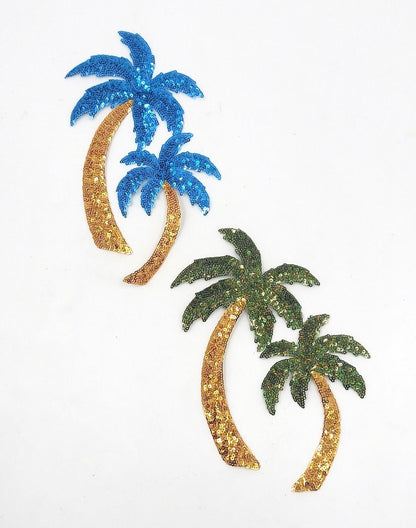 Sequin Blue or Green Palm Tree Patches - Ships from USA