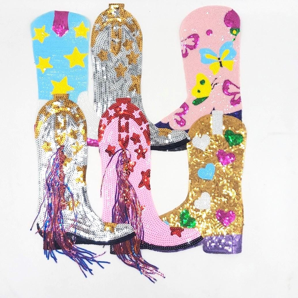 Sequin Cowboy Boot Patches - Ships from USA