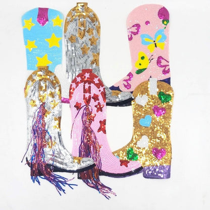 Sequin Cowboy Boot Patches - Ships from USA