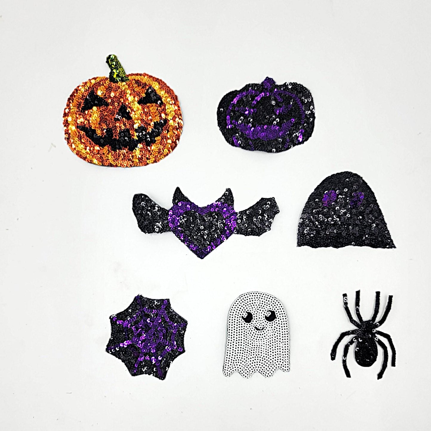 Sequin Halloween Pumpkin Ghost Bats Spider and Webs Patches - Ships from USA