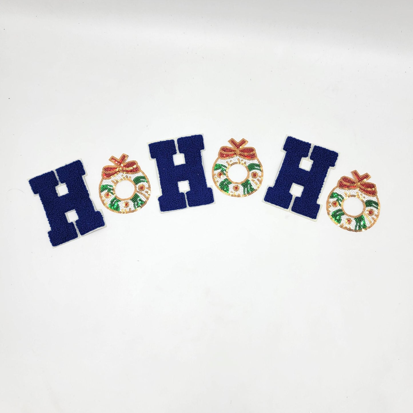 Sequin and Chenille Ornament and Wreath HOHOHO Patches - Ships from USA