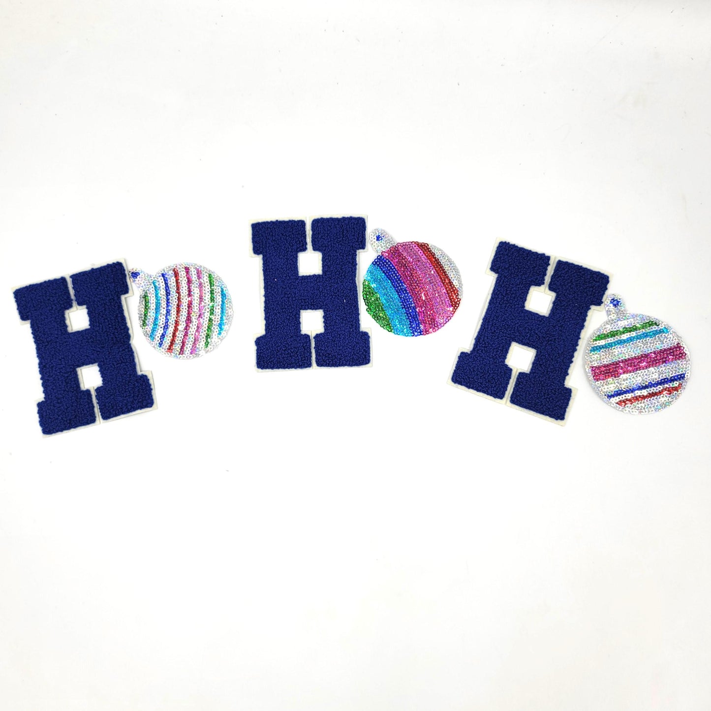 Sequin and Chenille Ornament and Wreath HOHOHO Patches - Ships from USA