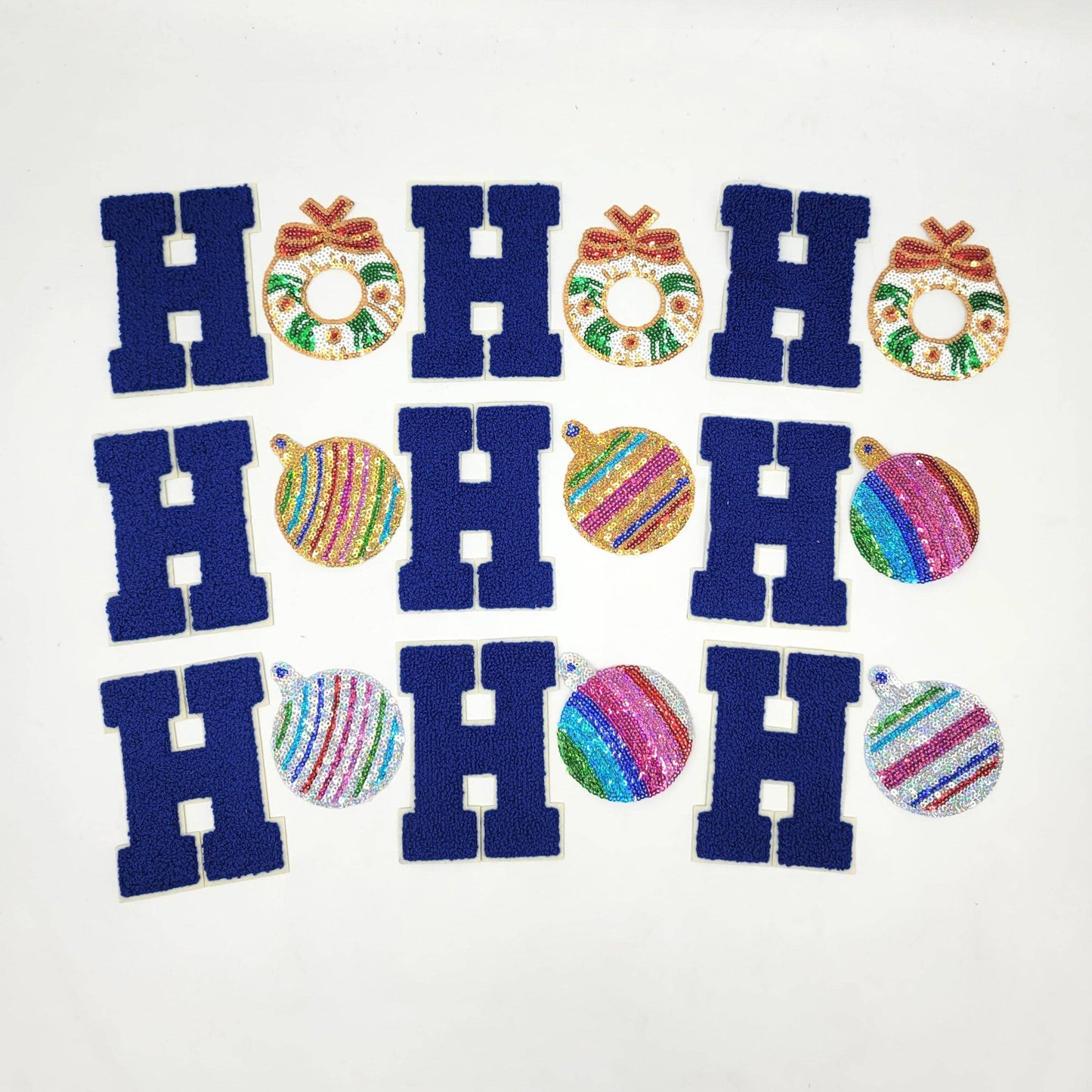 Sequin and Chenille Ornament and Wreath HOHOHO Patches - Ships from USA