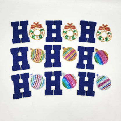 Sequin and Chenille Ornament and Wreath HOHOHO Patches - Ships from USA