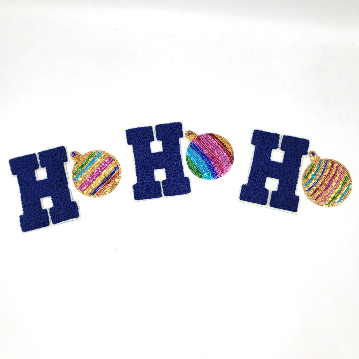 Sequin and Chenille Ornament and Wreath HOHOHO Patches - Ships from USA