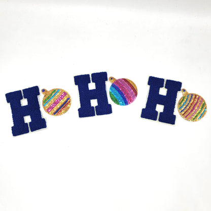 Sequin and Chenille Ornament and Wreath HOHOHO Patches - Ships from USA