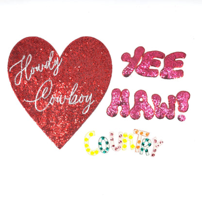 Sequin Cowboy Yee Haw Country Patches - Ships from USA