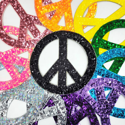 Multiple Colors Large Peace Sign Sequin Patches - Ships from USA