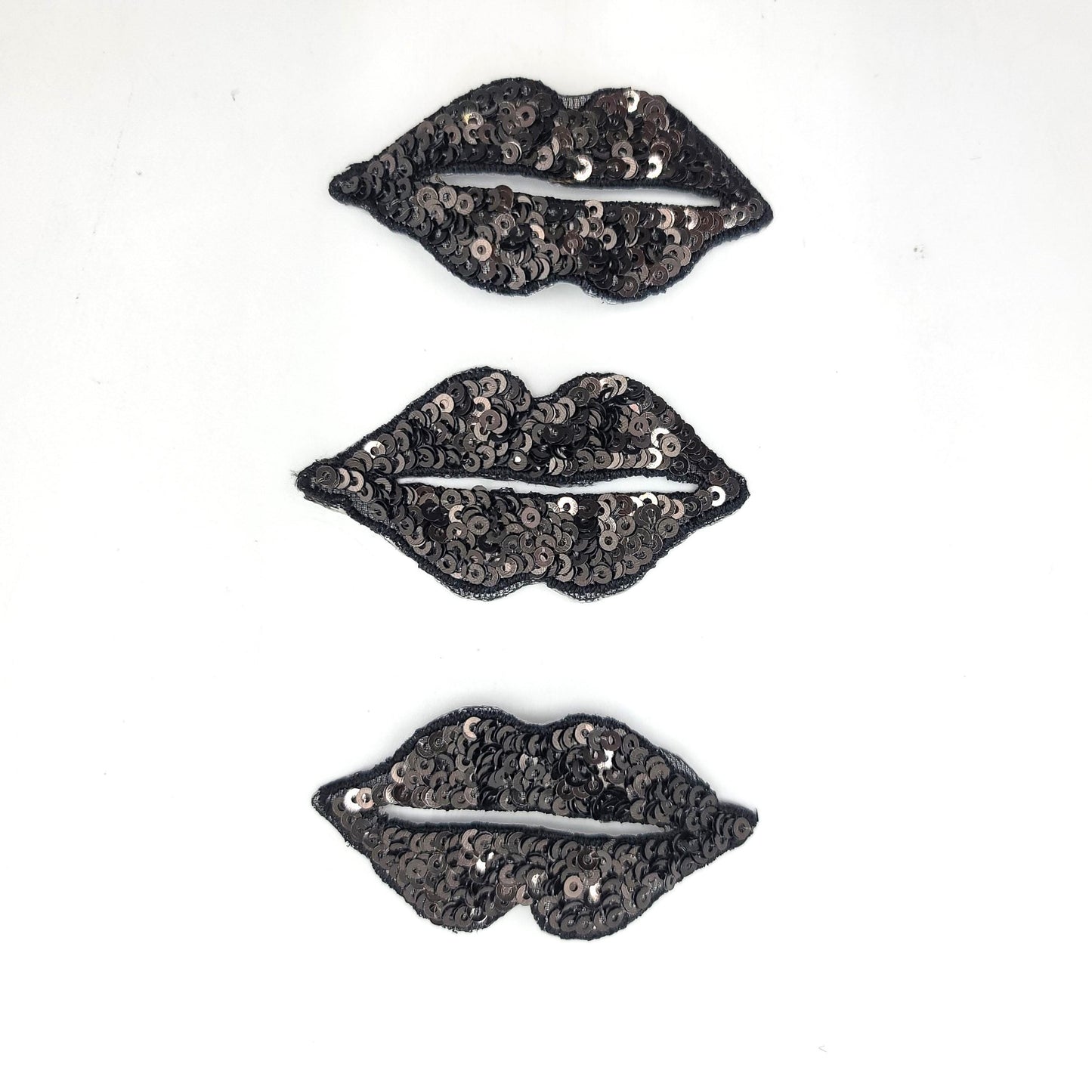 Sequin Silver Bow Black and Red Lips and Heart Kiss Patches - Ships from USA