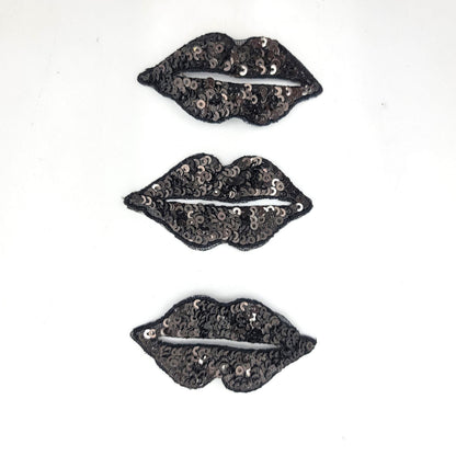 Sequin Silver Bow Black and Red Lips and Heart Kiss Patches - Ships from USA