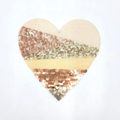Sequin Silver Gold Tan Rainbow Stacked Layered Heart Patches - Ships from USA