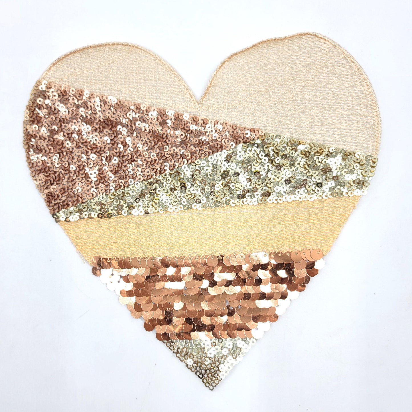 Sequin Silver Gold Tan Rainbow Stacked Layered Heart Patches - Ships from USA