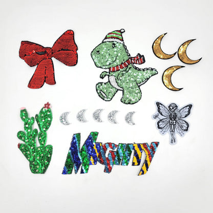 Sequin Red Bow Christmas Winter Dinosaur Moons Cactus Skeleton Butterfly Striped Mighty Patches - Ships from USA