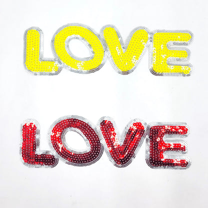 Sequin Cartoon Love Word Patches in Yellow and Red - Ships from USA