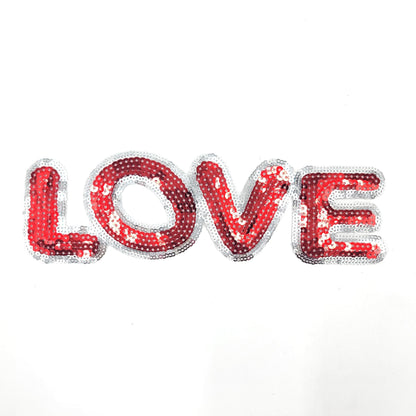 Sequin Cartoon Love Word Patches in Yellow and Red - Ships from USA