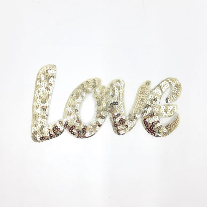 Sequin Love Word Patch Blue, Pink and Gold - Ships from USA
