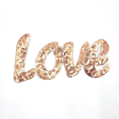 Sequin Love Word Patch Blue, Pink and Gold - Ships from USA