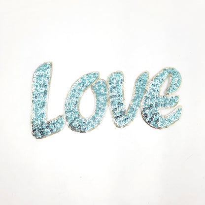 Sequin Love Word Patch Blue, Pink and Gold - Ships from USA