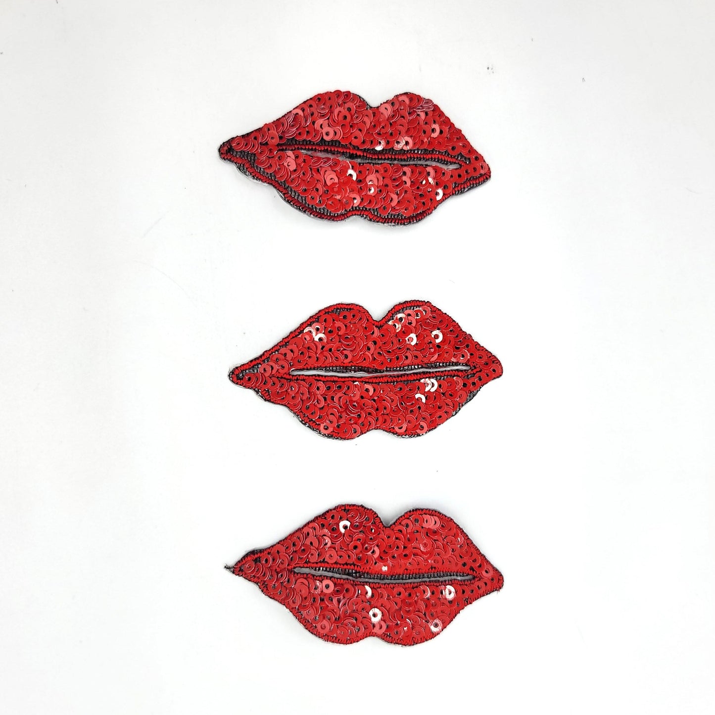 Sequin Silver Bow Black and Red Lips and Heart Kiss Patches - Ships from USA