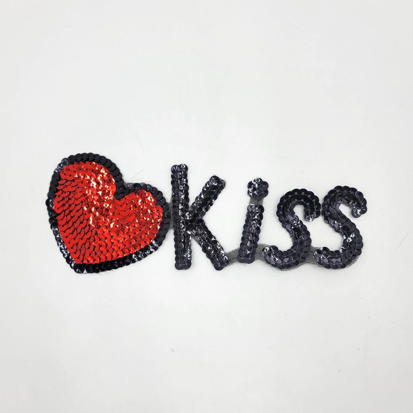 Sequin Silver Bow Black and Red Lips and Heart Kiss Patches - Ships from USA