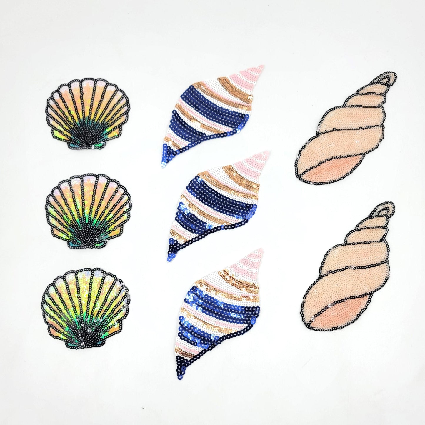 Sequin Conch Mermaid Spiral Sea Shells Patches - Ships from USA