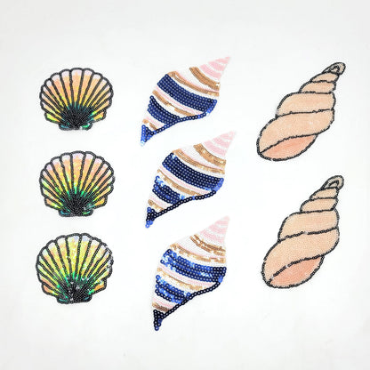 Sequin Conch Mermaid Spiral Sea Shells Patches - Ships from USA