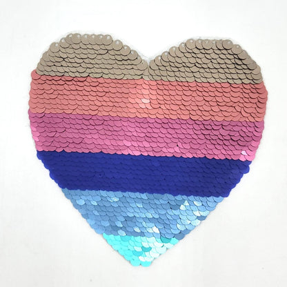 Sequin Silver Gold Tan Rainbow Stacked Layered Heart Patches - Ships from USA