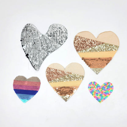 Sequin Silver Gold Tan Rainbow Stacked Layered Heart Patches - Ships from USA