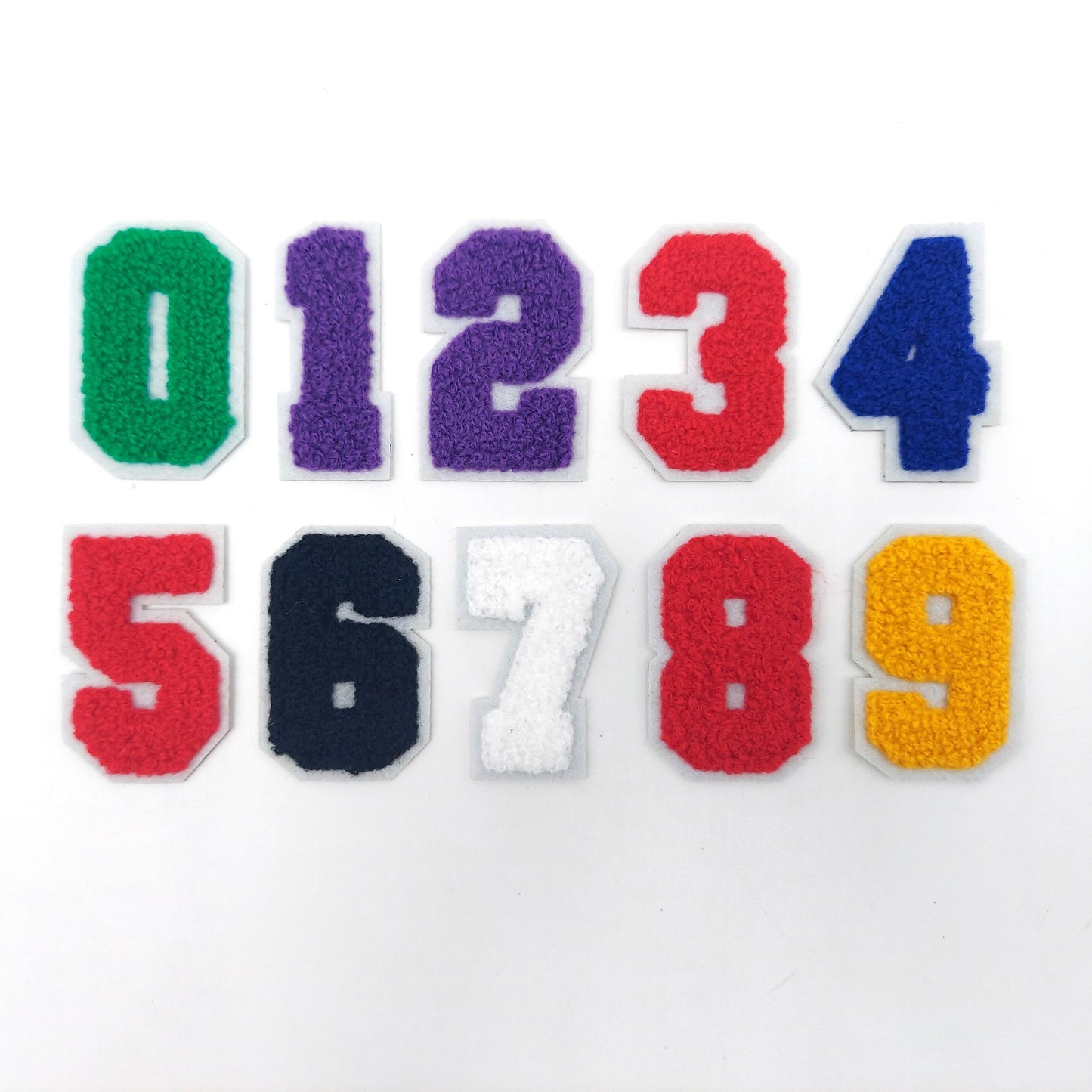 2 Inch Chenille Number w/ White Background: Pick Your Number/ Color