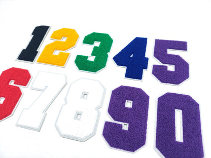 5 Inch Chenille Number w/ White Background: Pick Your Number/ Color