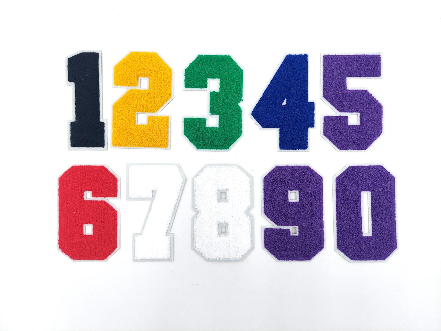5 Inch Chenille Number w/ White Background: Pick Your Number/ Color