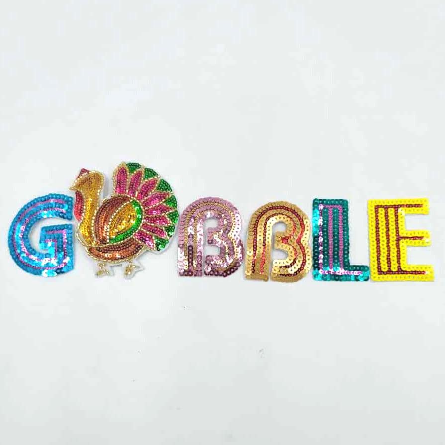 Turkey and Letter GOBBLE Sequin Patch - Ships from USA