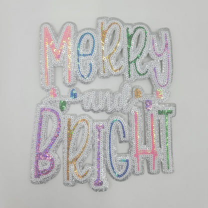 Colorful Silver Outline "Merry and Bright" - Ships from USA