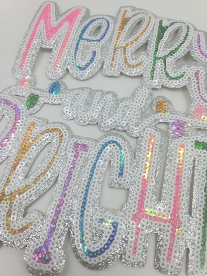 Colorful Silver Outline "Merry and Bright" - Ships from USA